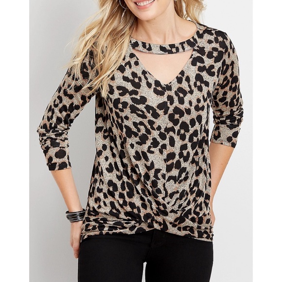 Maurices Tops - Maurice’s 24/7 leopard cut out neck twisted tee